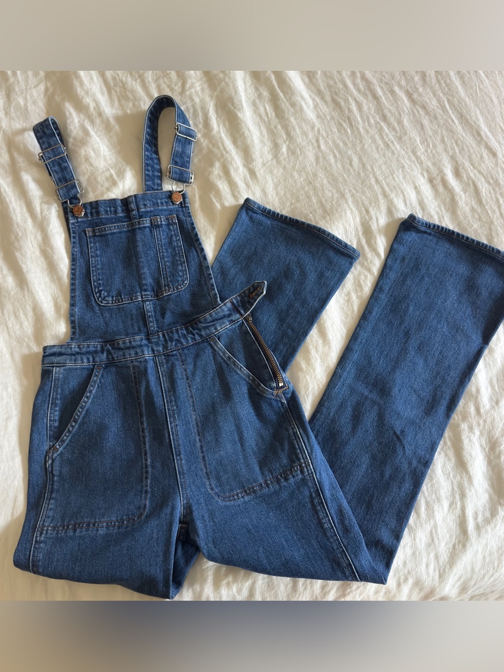 Madewell Flea Market Flared Denim Overalls with Adjustable Straps Medium Blue